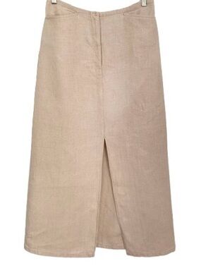 Vintage 90s Beige Linen Sexy Front Slit Long Midi Skirt Ann Taylor 6/8